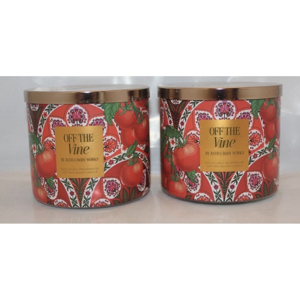 2 Bath & Body Works Off the Vine 3 Wick Large Scented Candle TOMATO, MOSS UNIQUE